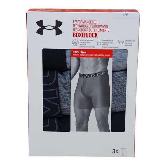 Under Armour Performance Tech Boxerjock 6" Boxer Briefs Large Black & Grey 3 Pk - Picture 1 of 9